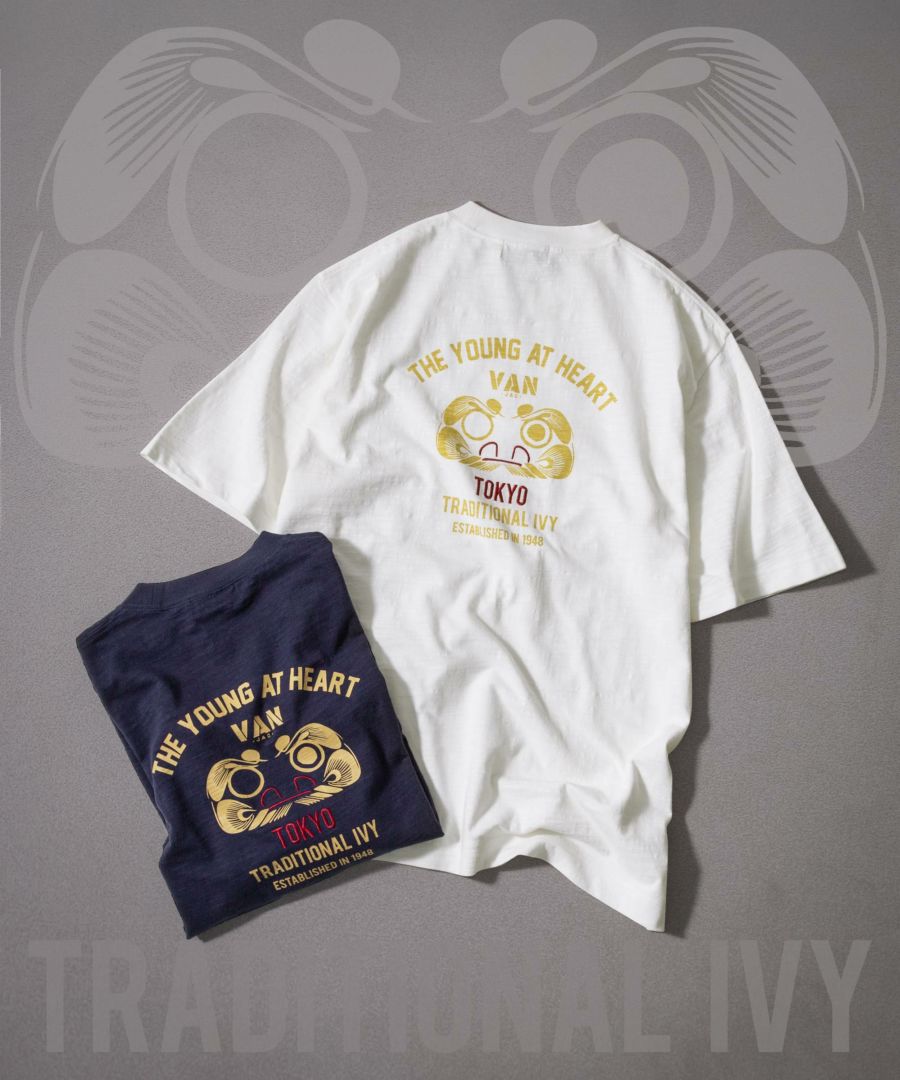 プリント刺繍Tシャツ<br>＜だるま＞<br>＜スラブ天竺＞