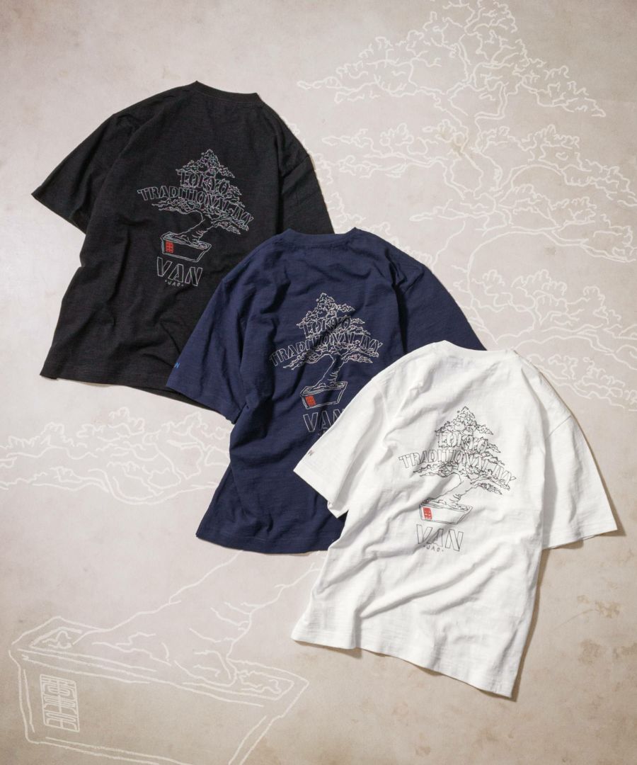 プリント刺繍Tシャツ<br>＜盆栽＞<br>＜スラブ天竺＞