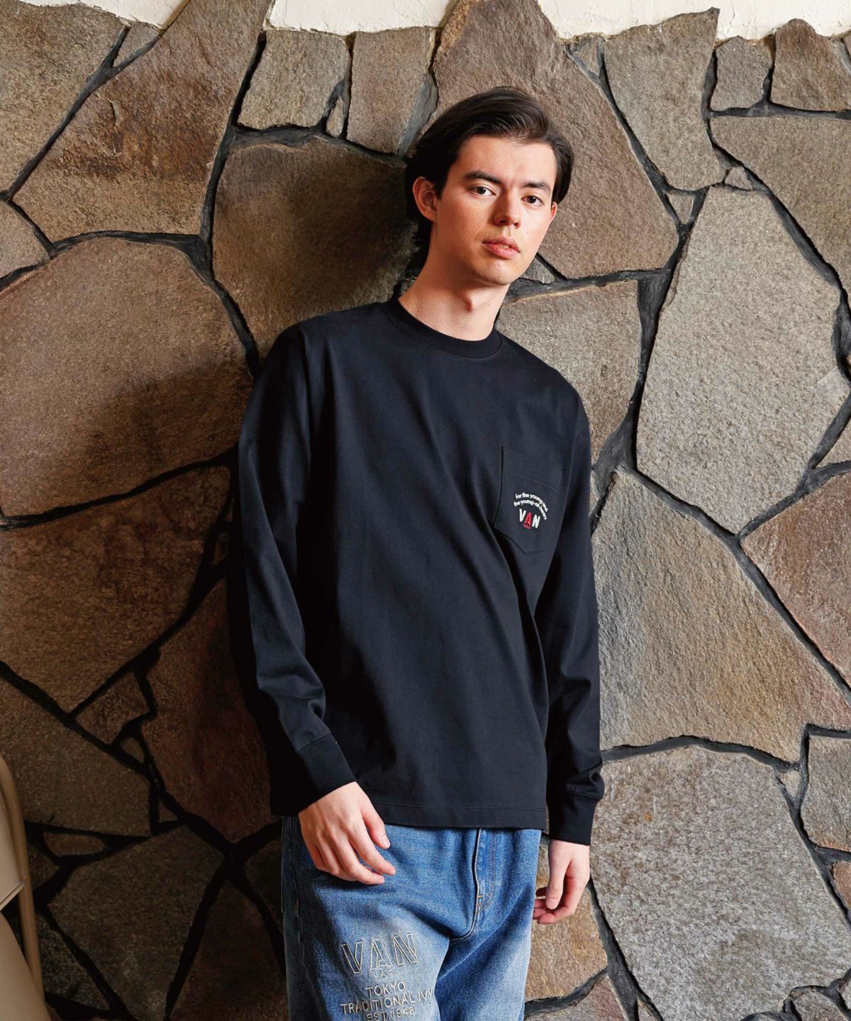 真紅 think ストリート 葛飾北斎 ロンT Tシャツ 長袖 スカル ロングスリーブTシャツ<ワンポイントアーチロゴ刺繍> | VAN STORE