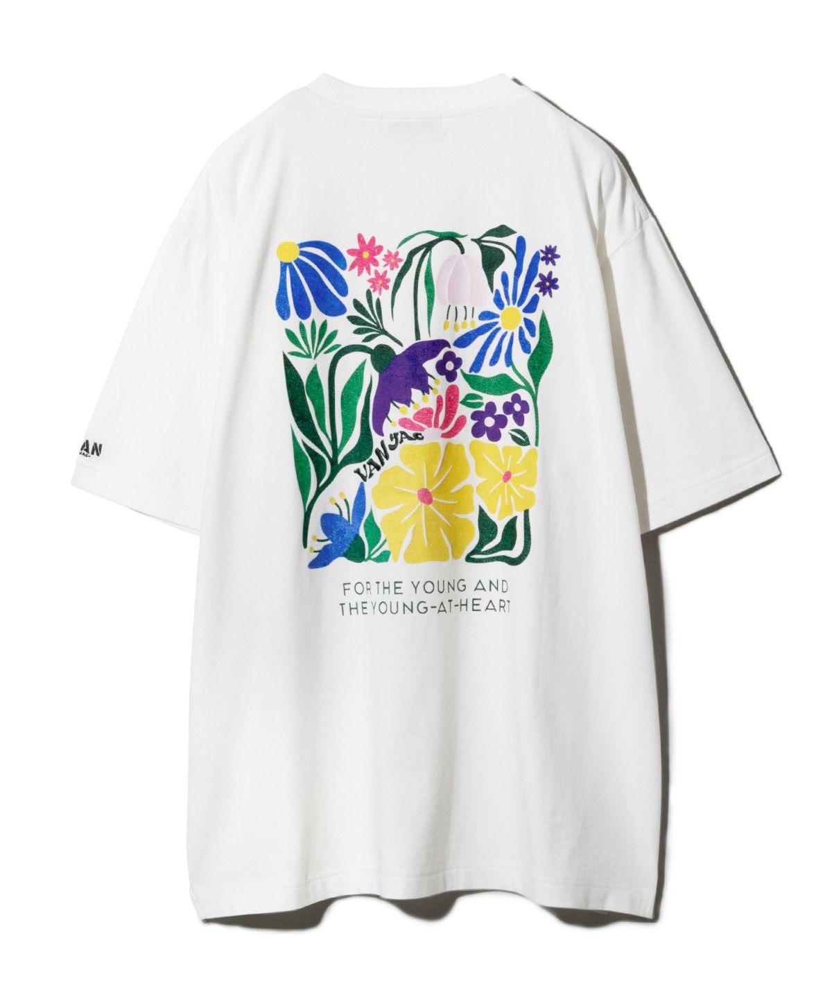 メンズ Tシャツ フラワー 花 刺しゅう 英字プリント 大きめa0912 フラワーさがら刺しゅう×ロゴTシャツ - YEVS