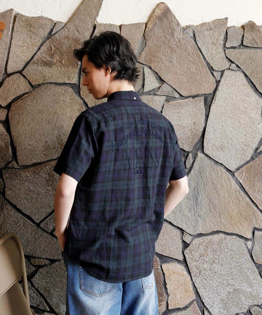 ショートBDシャツ<br>＜綿麻ブラックウォッチ＞