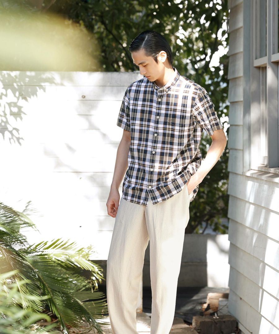 VAN JAC アイビーマドラスチェックBD半袖シャツM