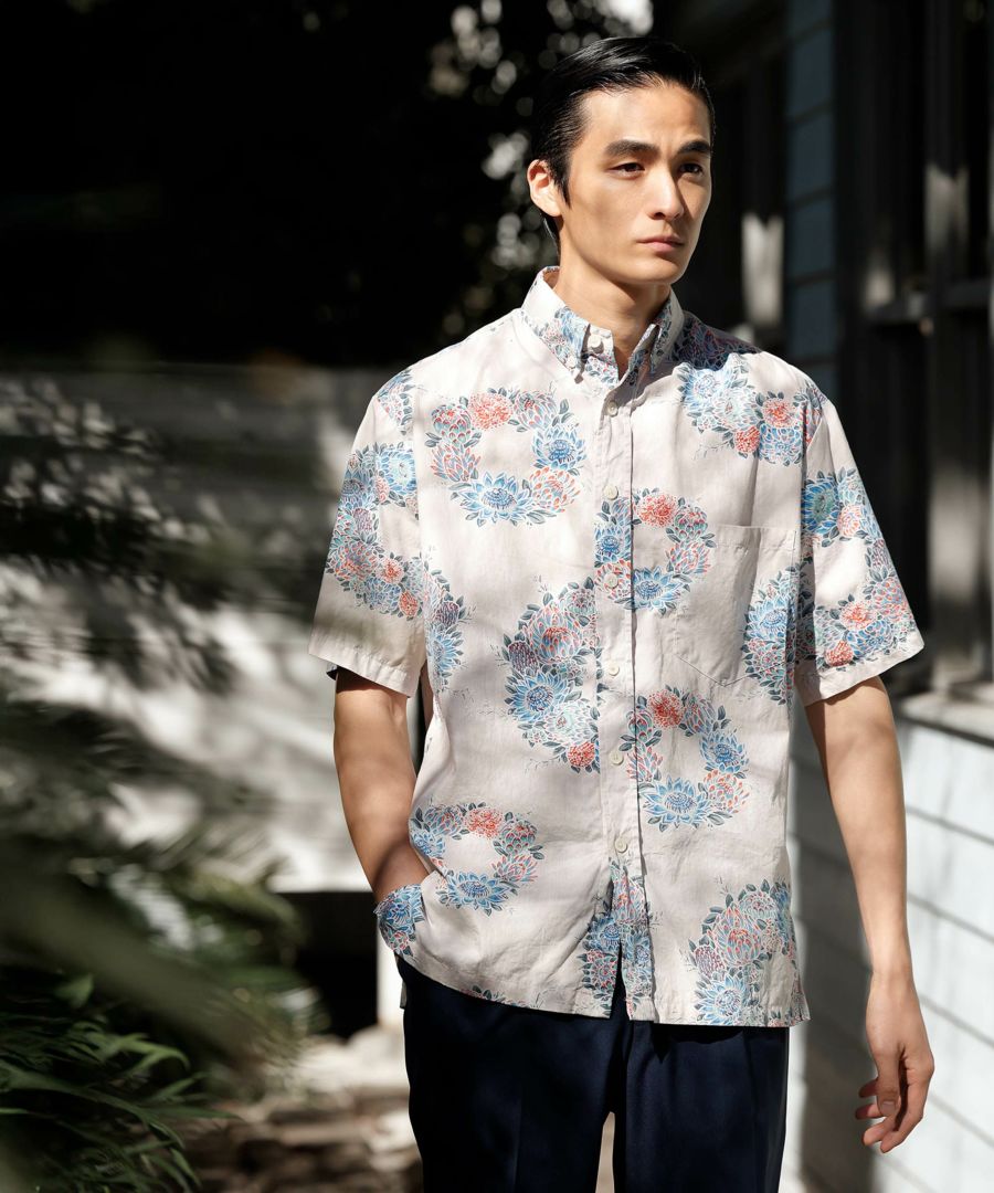 KAHALAボタンダウンアロハシャツ<br>＜MAUI WREATH＞<br>＜一部店舗限定＞